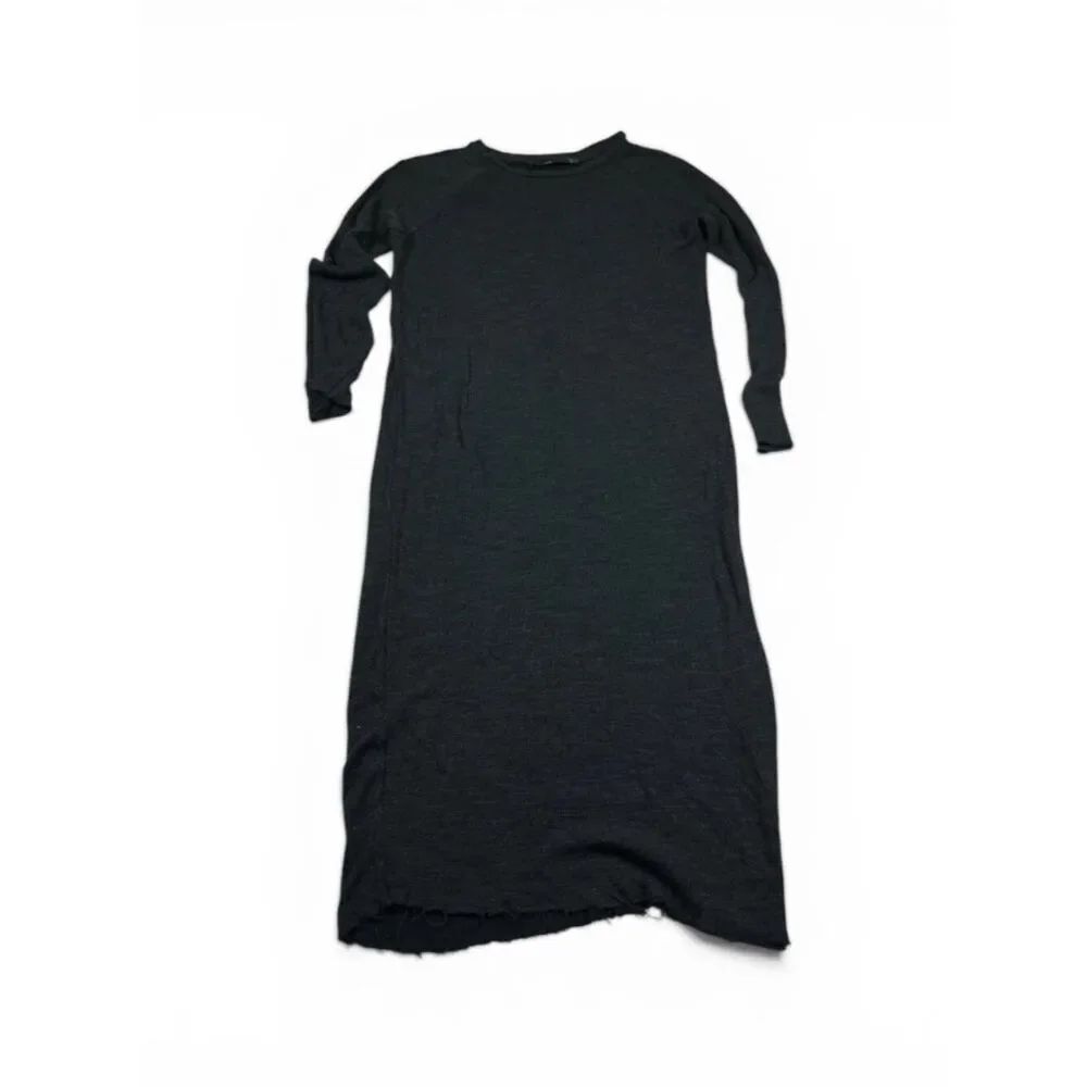 ZARA TRF Midi Black Dress Long Sleeve Frayed Quiet Luxe Soft Knit Stretch SMALL